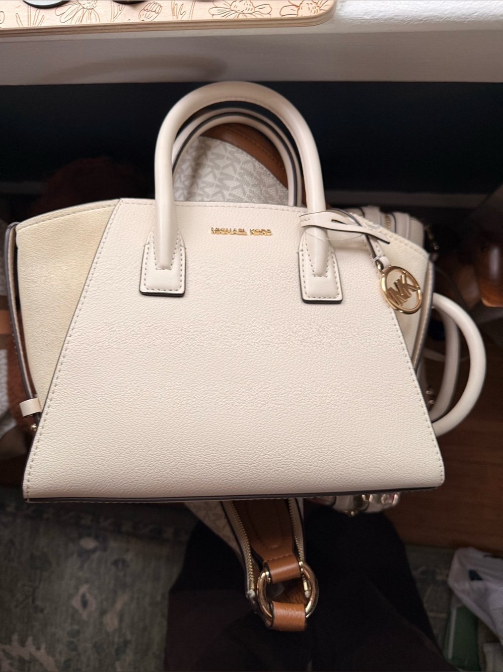 Michael Kors Cream Saffiano Satchel with Gold Hardware